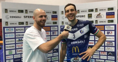 Pallavolo A2M – Atlantide Brescia-Tinet Prata 3-2. Riccardo Sbertoli intervista Oreste Cavuto e…viceversa